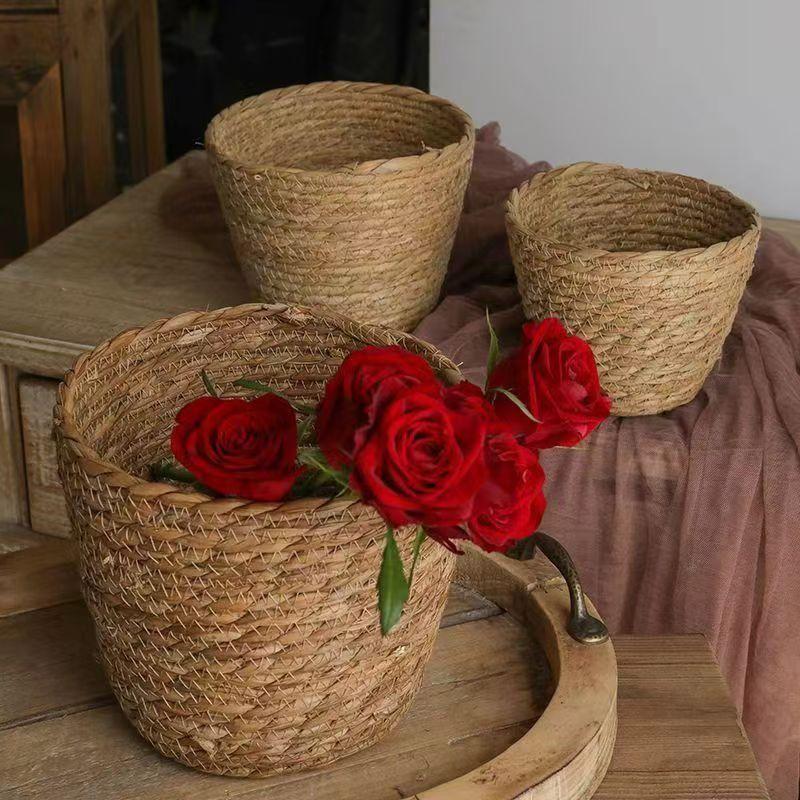 Rattan Plant Basket - Rattan Basket Flower Pot Straw Grass