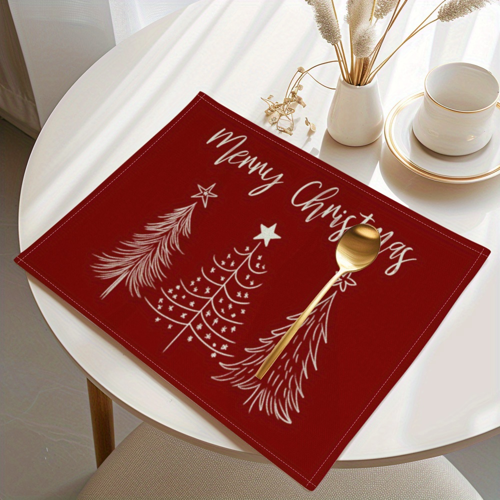 Linen Table Runner - Minimalist Red Background White Simple Christmas