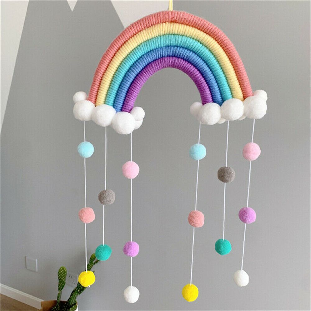 Home Decor Y2K - Hand-woven Five Strands Rainbow Clouds Hanging
