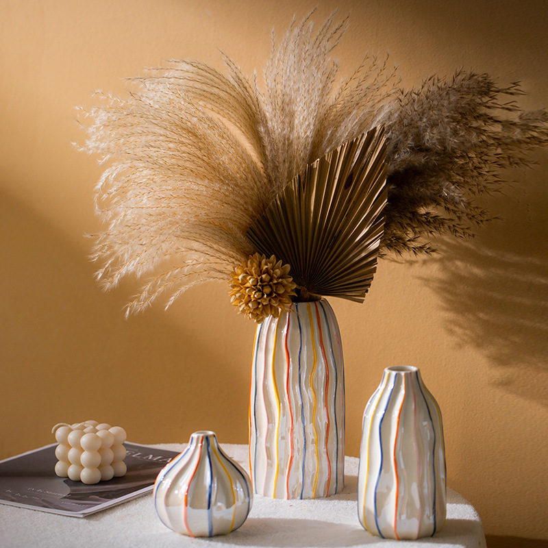 Pampas Grass Decor - CAPIRON Colorful Stripe Ceramic Vase New