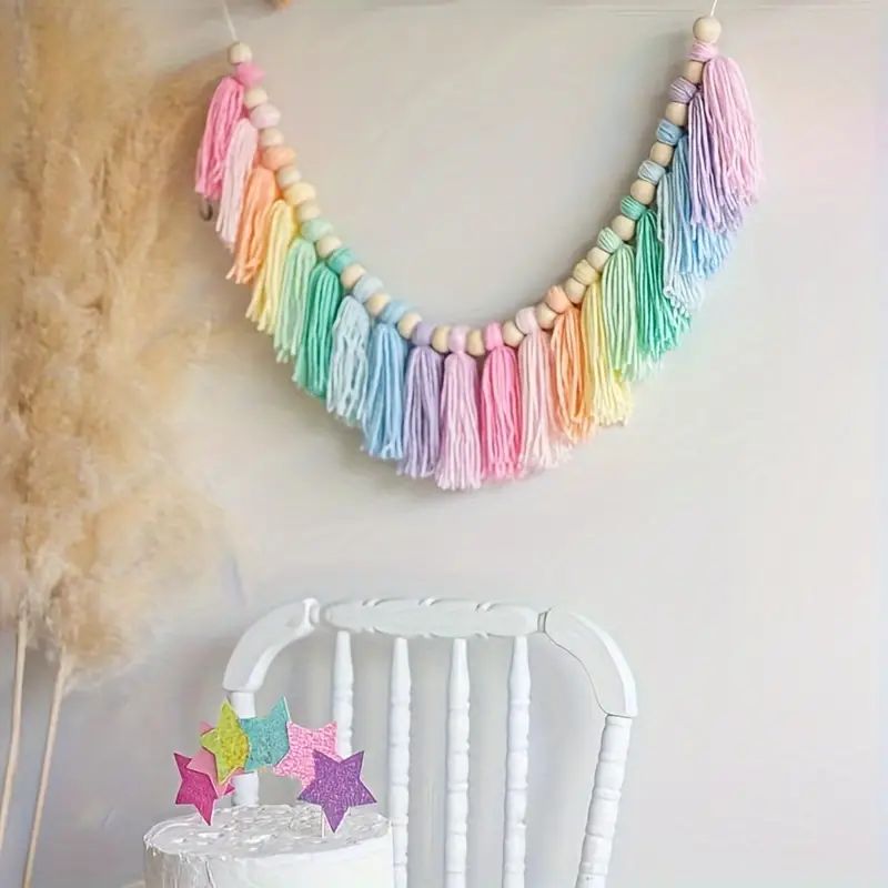 Home Decor Y2K - 1pc Boho Colorful Rainbow Tassel Garland