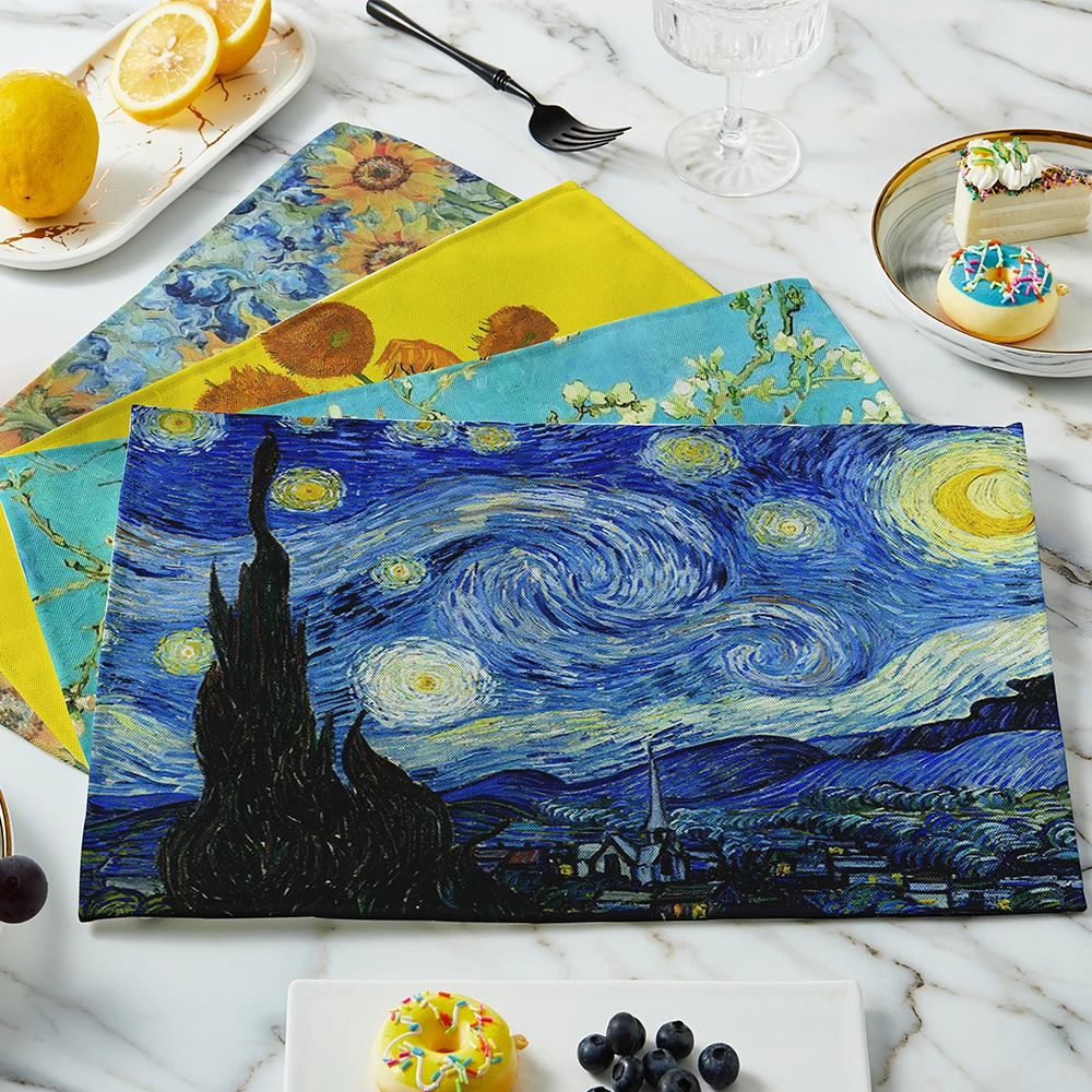 New Van Gogh Oil Painting Tabl - đánh giá và giá Linen Table Runner