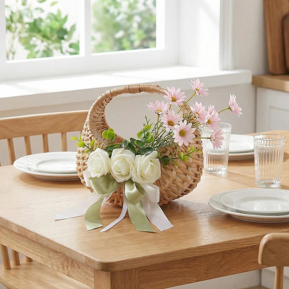 Rattan Flower Girl Basket with - đánh giá và giá Rattan Plant Basket