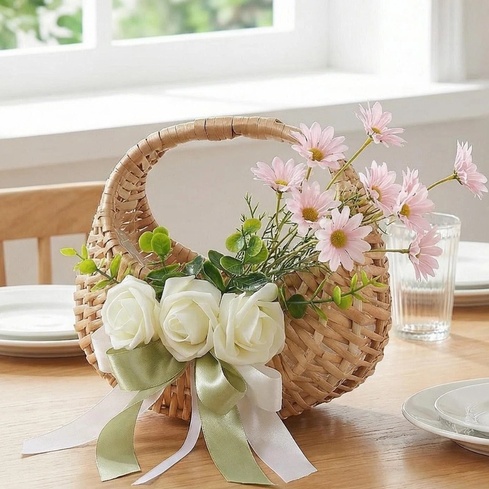 Rattan Flower Girl Basket with - đánh giá và giá Rattan Plant Basket