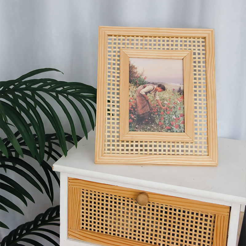 Nordic Solid Wood Rattan Woven - đánh giá và giá Bamboo Photo Frame