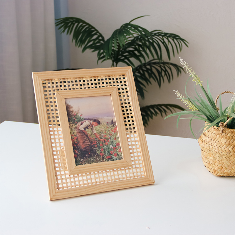 Nordic Solid Wood Rattan Woven - đánh giá và giá Bamboo Photo Frame