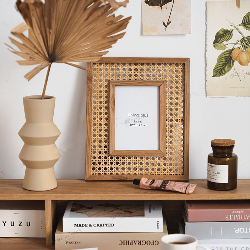 Nordic Solid Wood Rattan Woven - đánh giá và giá Bamboo Photo Frame